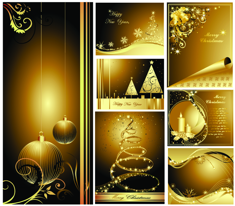 free vector Beautiful gold christmas cards vector